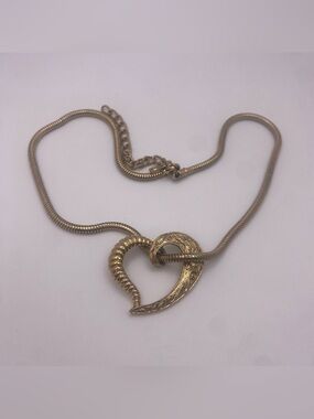 Vintage Gold Tone Ornate Heart Snake Chain Necklace